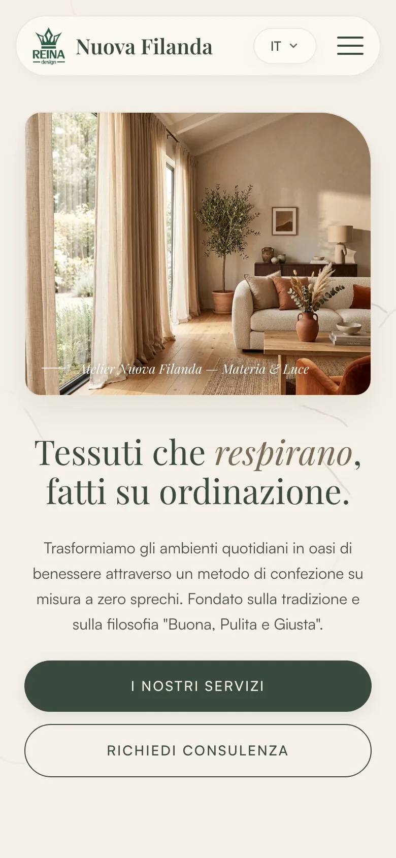 La home di Nuova Filanda vista da telefono